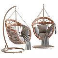 Rattan Hanging Chairs with Cozy Cushions and Blankets on Arched Stand