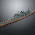 Vintage Warship Model With Gray Hull Red Bottom Superstructure Masts And Funnels 3d model