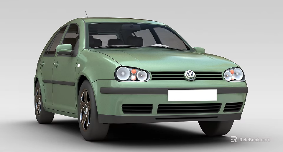 Volkswagen Green Compact Car With Stylish Headlights And Front Grille In Front View 3d model 