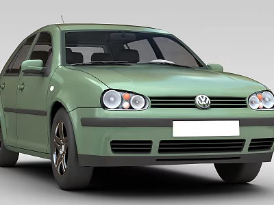 Volkswagen Green Compact Car With Stylish Headlights And Front Grille In Front View 3d model