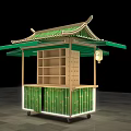 Traditional Style Commercial Outdoor Stall With Green Roof Wooden Structure Display Shelves And Lantern