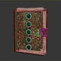 Elegant Leather Notebook With Gold Patterns Green Gemstones And Decorative Clasp 3d model
