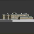 Scenic Landscape of Yellow Building Complex with Gray Roofs in Architectural Model