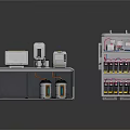 Industrial Workbench With Computer Equipment Containers And Storage Cabinet With Batteries