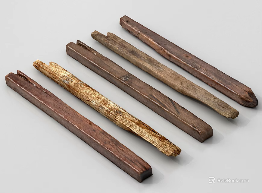 Wooden Components With Various Colors Natural Grain And Worn Marks Arranged On Light Gray Background 3d model 