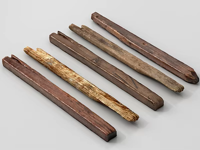 Wooden Components With Various Colors Natural Grain And Worn Marks Arranged On Light Gray Background 3d model