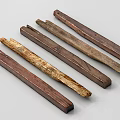 Wooden Components With Various Colors Natural Grain And Worn Marks Arranged On Light Gray Background