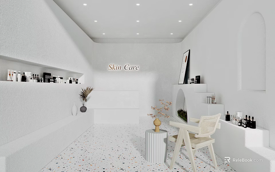 Modern White Skin Care Store Interior With Product Shelves And Display Furniture 3d model 