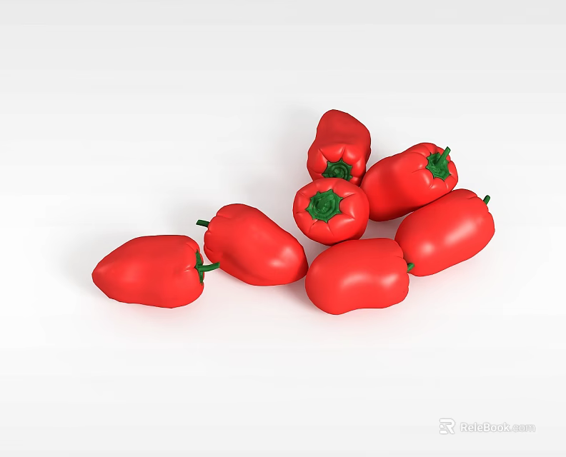 Fresh Red Bell Peppers Heap Display on Clean White Background Surface 3d model 