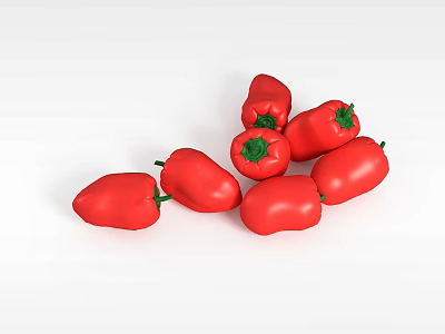 Fresh Red Bell Peppers Heap Display on Clean White Background Surface 3d model