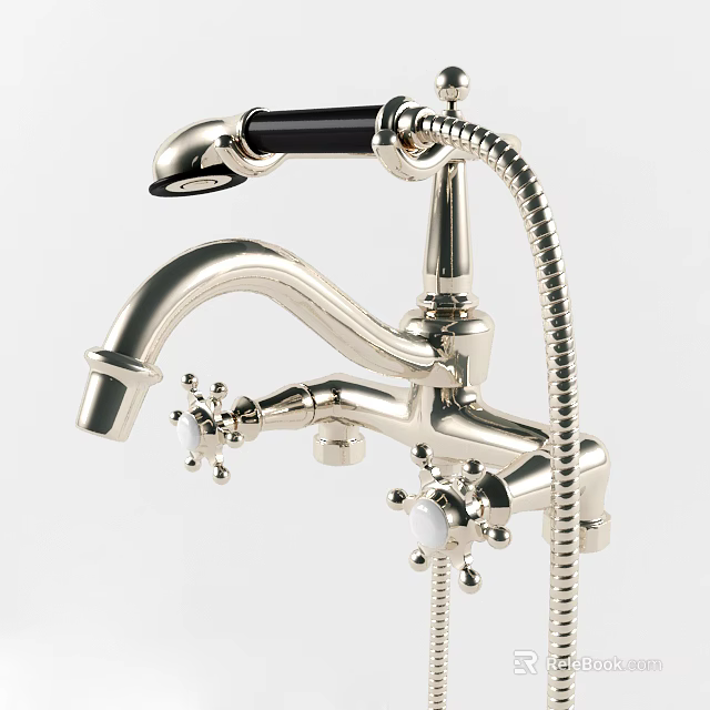 Classic Chrome Shower Faucet With Handheld Sprayer And Curved Spout Design 3d model 