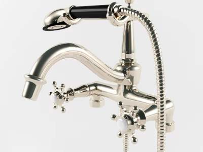 Classic Chrome Shower Faucet With Handheld Sprayer And Curved Spout Design 3d model