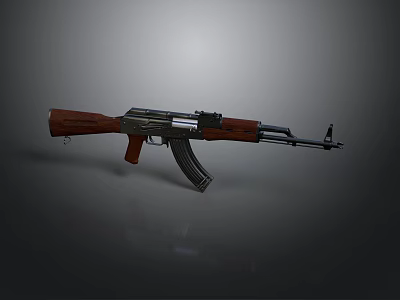 AK 47 Rifle With Wooden Stock And Metal Components On Dark Background 3d model