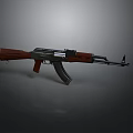 AK 47 Rifle With Wooden Stock And Metal Components On Dark Background
