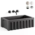 Black Rectangular Bathtub With Grooved Design And Wall Mounted Black Faucet 3d model