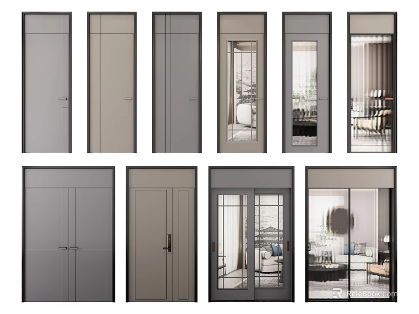 Modern Home Swing Doors With Various Styles And Interior Design Elements 3d model