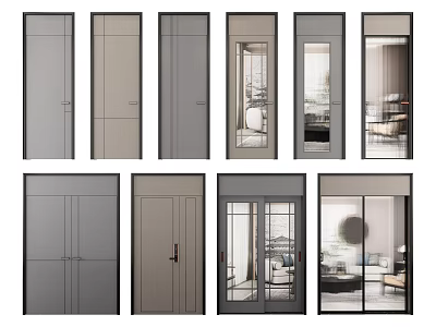 Modern swing door single door combination 3d model