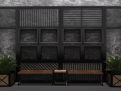 Modern Black Room Divider With Grille Mesh Panels And Textured Wall Background 3d model