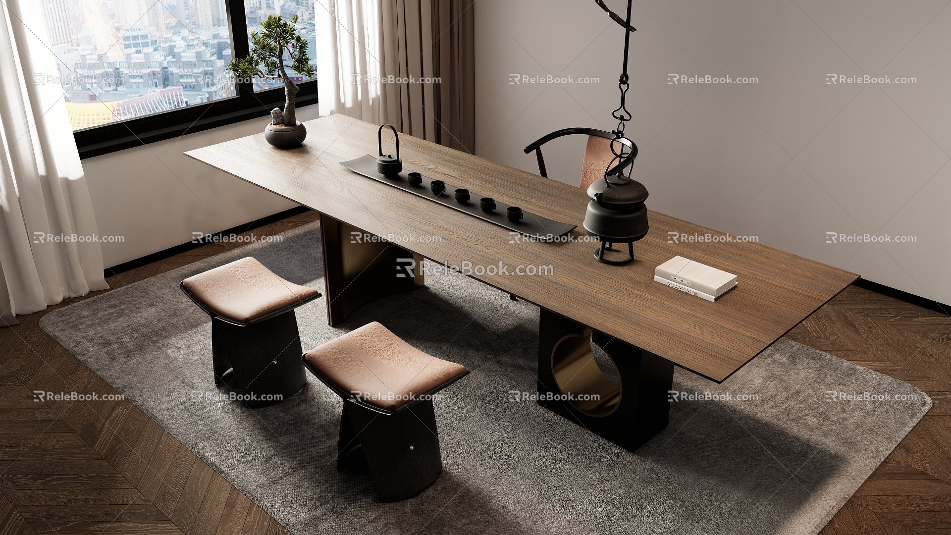 New Chinese Tea Table Tea Chair Combination 3d model