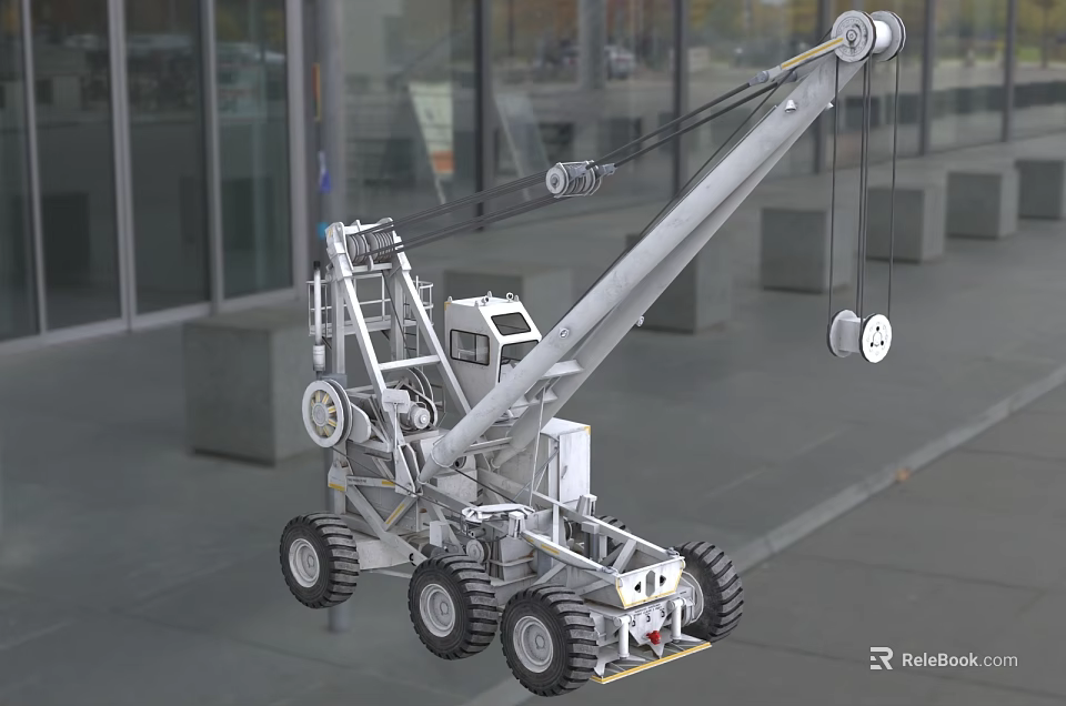 Heavy Duty Crane Utility Vehicle With Extended Arm Large Wheels And Outdoor Construction Setting 3d model 