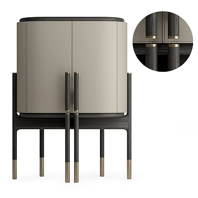 Modern Chest of Drawers With Beige Body Black Legs And Metal Handles Design 3d model