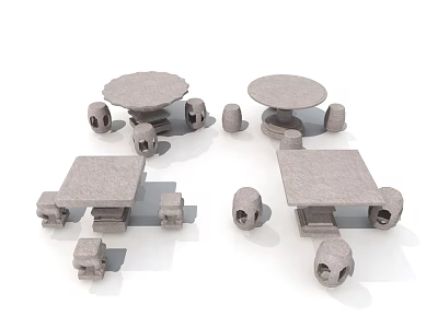 New Chinese Style Outdoor Table and Chair Stone Table Stool 3d model