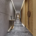 Elegant Modern Restaurant Interior With Marble Floor Wooden Bookshelves Decorative Display Dining Tables And Chairs