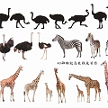 2D Animal Ostrich Giraffe Silhouette 3d model