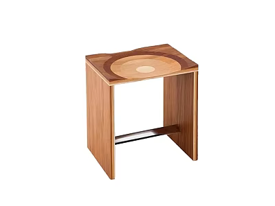 Wooden Stool With Square Structure And Circular Top Design Featuring Metal Crossbar 3d model