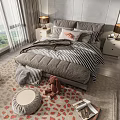 Luxurious Modern Double Bed Room with Striped Bedding and Side Tables