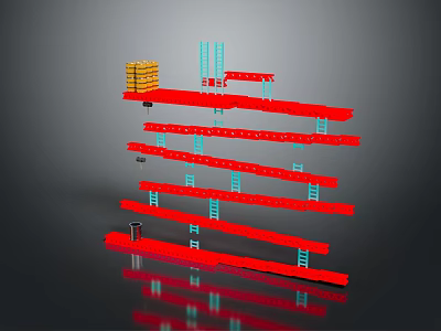 Colorful Multi Layered Track Structure With Red Rails Blue Ladders And Stacked Blocks 3d model