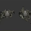 Two Sci Fi Robots With Mechanical Arms And Weaponry On Gray Background