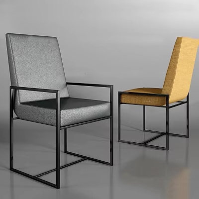 Modern Upholstered Dining Chairs With Black Metal Frame Gray And Yellow Seats 3d model