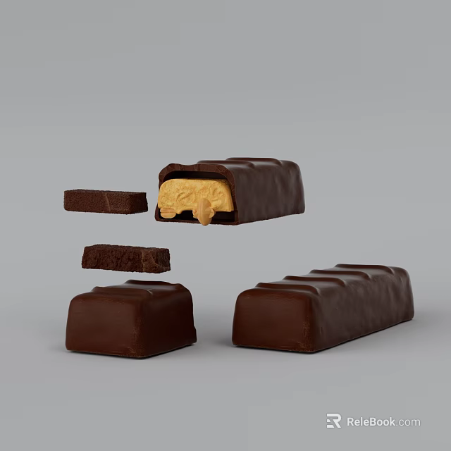 Delicious Chocolate Bar With Creamy Filling Whole And Cut Open Display Pieces 3d model 
