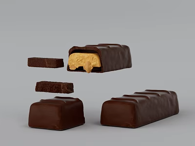 Delicious Chocolate Bar With Creamy Filling Whole And Cut Open Display Pieces 3d model