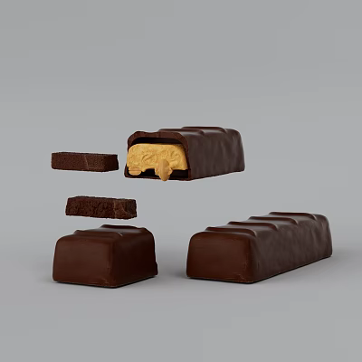 Delicious Chocolate Bar With Creamy Filling Whole And Cut Open Display Pieces 3d model Delicious Chocolate Bar With Creamy Filling Whole And Cut Open Display Pieces 3d model