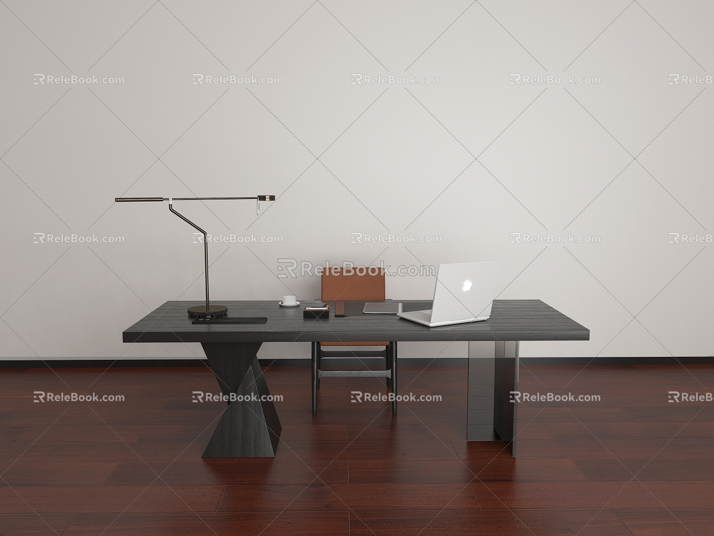 Modern simple solid wood desk and chair combination 3d model