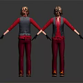 3D Character Model Front And Back View Red Shirt Blue Vest Red Pants Black Gloves