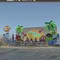 Outdoor Annie's Rock Party Scene With Neon Palm Trees Sunset And People