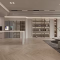 Modern Dining and Living Room Interior With Herringbone Flooring Built in Shelves and Sofa