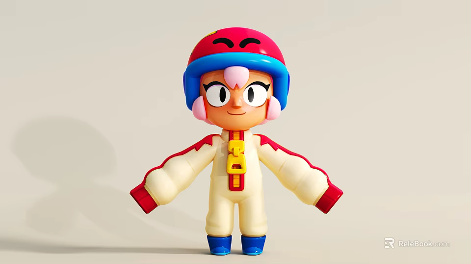 Cartoon Game Movie Character With Red Blue Helmet Pink Hair And White Jumpsuit 3d model 