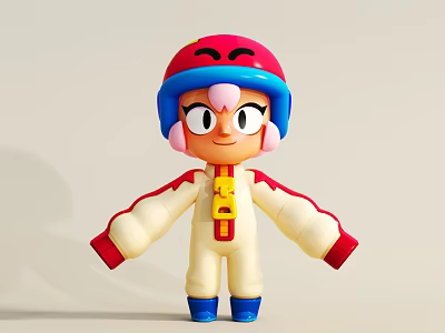 Cartoon Game Movie Character With Red Blue Helmet Pink Hair And White Jumpsuit 3d model