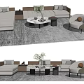 Modern Sofa And Coffee Table Set With Area Rug Cushions And Side Table 3d model