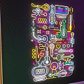 Colorful Neon Decorative Lights Featuring Musical Elements Guitar And Microphone