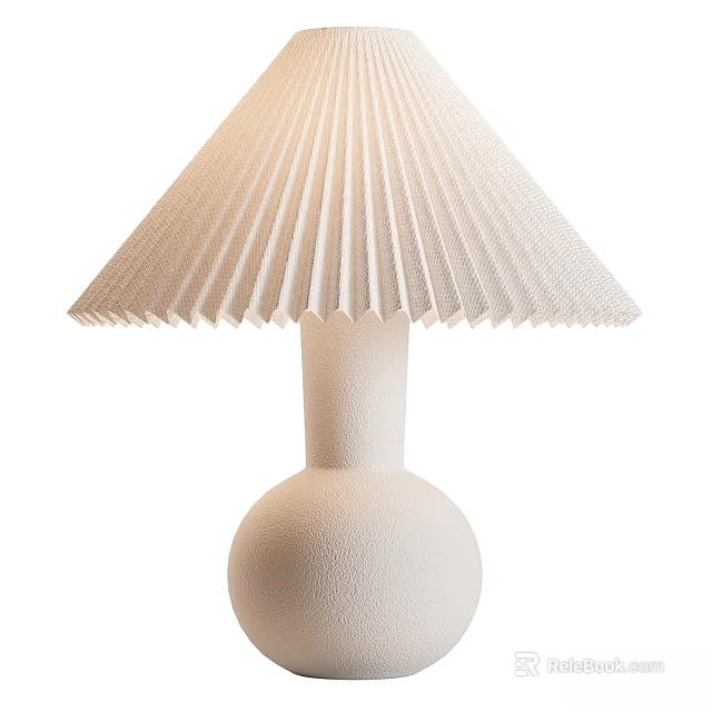 Modern White Table Lamp With Pleated Lampshade And Textured Round Base 3d model 