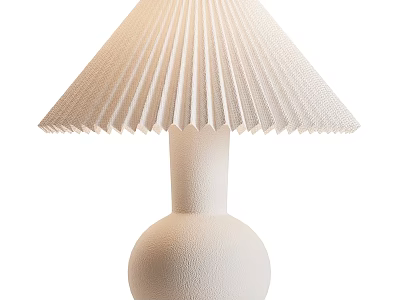 Modern White Table Lamp With Pleated Lampshade And Textured Round Base 3d model