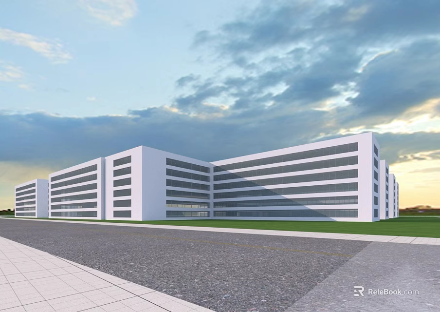 Modern School Building With White Exterior Multi Story Structure And Green Lawn 3d model 