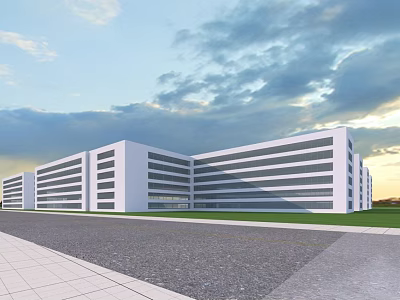 Modern School Building With White Exterior Multi Story Structure And Green Lawn 3d model