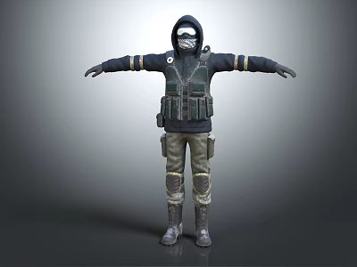 Armored Tactical Character Wearing Helmet Goggles Vest Pants And Boots With Arms Outstretched 3d model