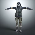 Armored Tactical Character Wearing Helmet Goggles Vest Pants And Boots With Arms Outstretched